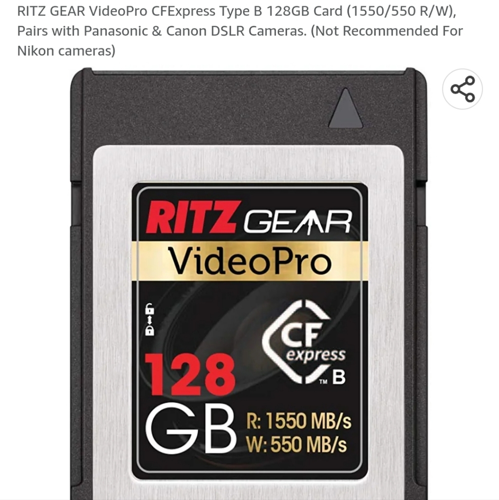 2 brand new RITZ GEAR VideoPro CFExpress Type B 128GB Card (1550/550 R/W)